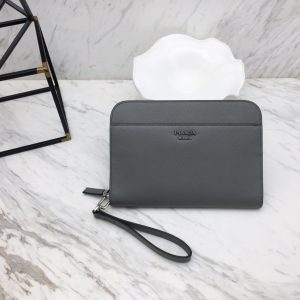 Replica Prada Saffiano New Pouch Grey - premium 1:1 fake handbag model