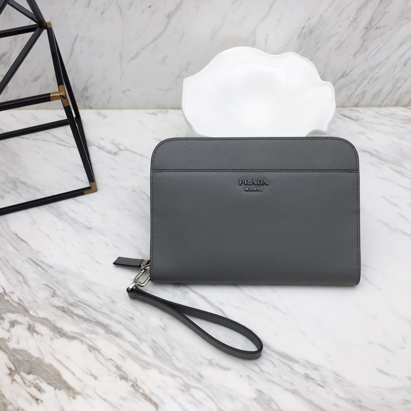Replica Prada Saffiano New Pouch Grey - premium 1:1 fake handbag model