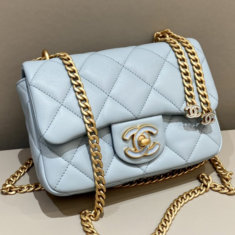Replica CHANEL 22P Enamel Bag Light Blue 1 Replica CHANEL 22P Enamel Bag Light Blue - best-selling designer handbag dupe