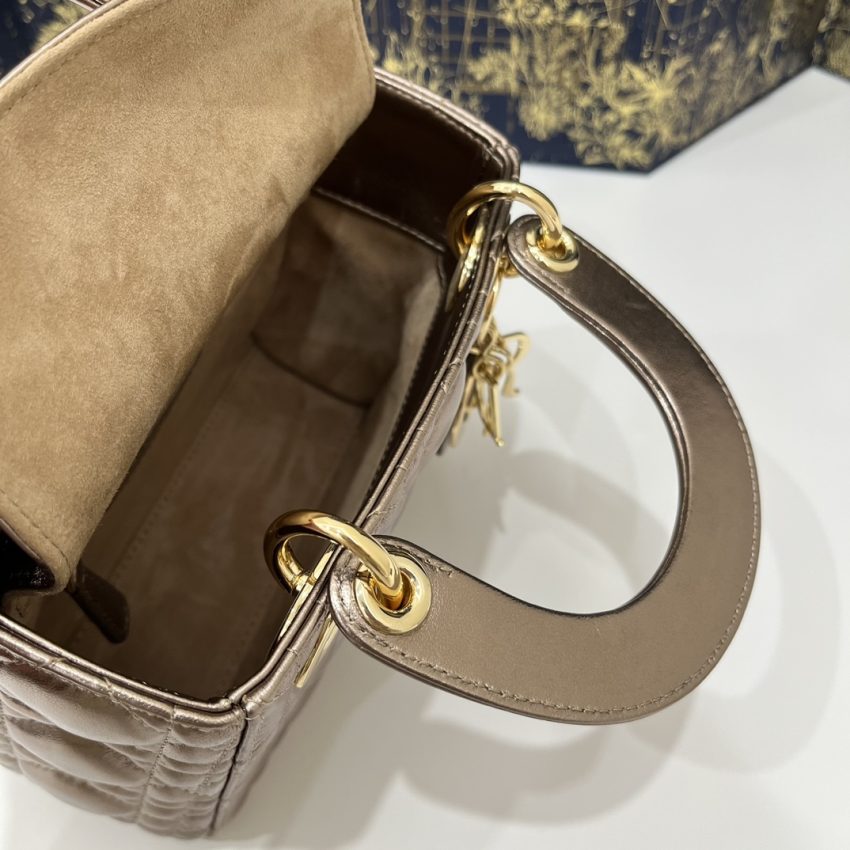 Replica Lady Dior Mini Golden-Tone Metallic 7 Replica Lady Dior Mini Golden-Tone Metallic - top-tier luxury replica shoulder bag