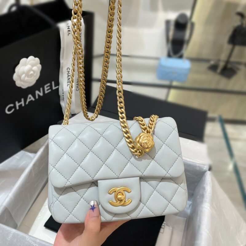 Replica CHANEL 23S Camellia Square Light Blue 1 Replica CHANEL 23S Camellia Square Light Blue - high-end fake designer purse
