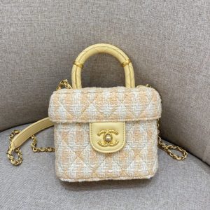 Replica CHANEL Tweed Handle Crush Small Apricot 1 Replica CHANEL Tweed Handle Crush Small Apricot - best quality luxury bag dupe