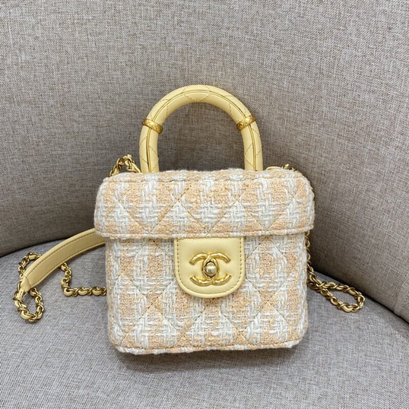 Replica CHANEL Tweed Handle Crush Small Apricot 1 Replica CHANEL Tweed Handle Crush Small Apricot - best quality luxury bag dupe
