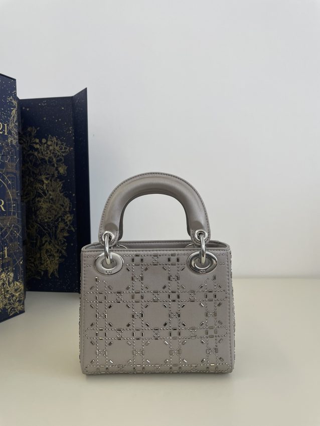 Replica Lady Dior Mini Satin Grey - authentic-look luxury purse replica