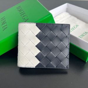 Replica Bottega Veneta Intrecciato Bi-Fold Wallet White&Blue - authentic-look luxury purse replica