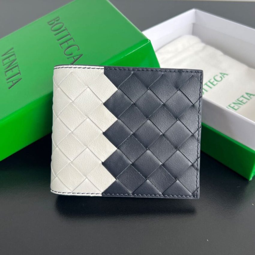 Replica Bottega Veneta Intrecciato Bi-Fold Wallet White&Blue - authentic-look luxury purse replica