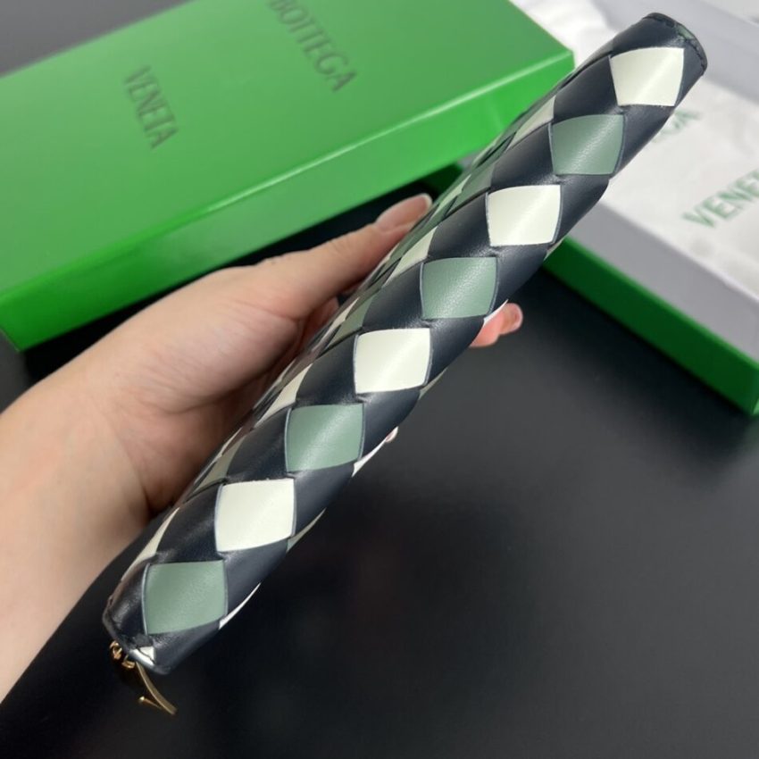 Replica Bottega Veneta Zip Long Wallet Green Grid - top-rated replica designer bag