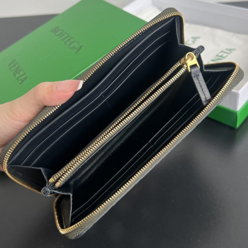 Replica Bottega Veneta Zip Long Wallet Green Grid - premium 1:1 fake handbag model