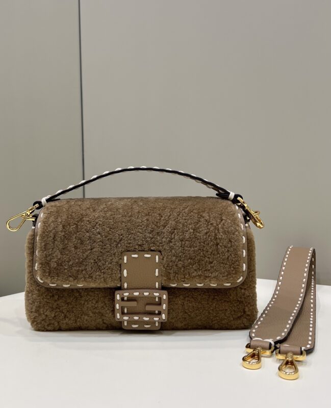 Replica Fendi Baguette Brown Wool 1 Replica Fendi Baguette Brown Wool - top-tier luxury replica shoulder bag