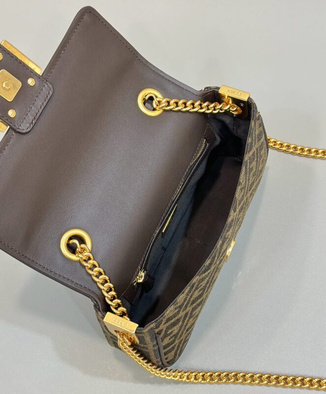 Replica Fendi Baguette Sliding Chain FF Brown - premium 1:1 fake handbag model