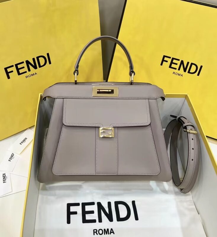 Replica Fendi Peekaboo With Patch Pocket Beige 1 Replica Fendi Peekaboo With Patch Pocket Beige - 1:1 designer replica handbag