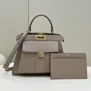 Replica Fendi Peekaboo With Patch Pocket Beige 7 Replica Fendi Peekaboo With Patch Pocket Beige - top-tier luxury replica shoulder bag