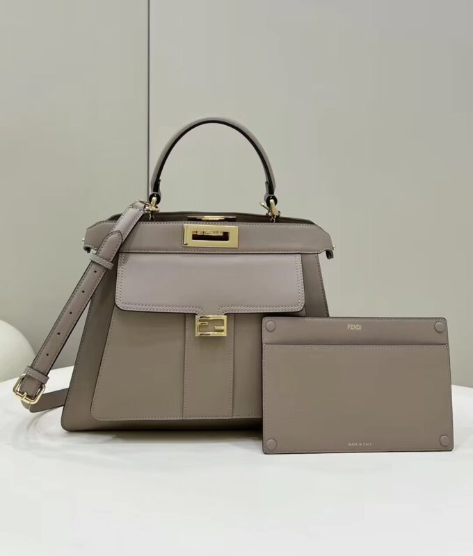 Replica Fendi Peekaboo With Patch Pocket Beige 7 Replica Fendi Peekaboo With Patch Pocket Beige - top-tier luxury replica shoulder bag