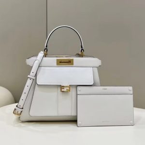 Replica Fendi Peekaboo With Patch Pocket White 5 Replica Fendi Peekaboo With Patch Pocket White - realistic designer-inspired fake bag