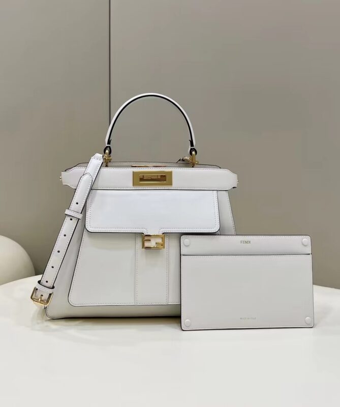 Replica Fendi Peekaboo With Patch Pocket White 5 Replica Fendi Peekaboo With Patch Pocket White - realistic designer-inspired fake bag