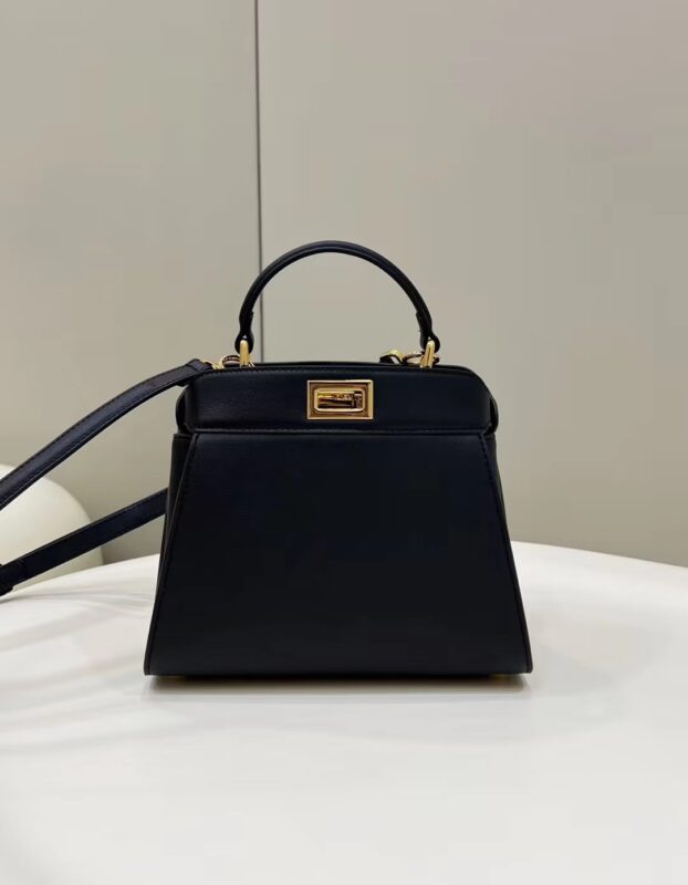 Replica Fendi Peekaboo With Patch Pocket Black 2 Replica Fendi Peekaboo With Patch Pocket Black - ultra-realistic fake designer tote