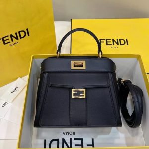 Replica Fendi Peekaboo With Patch Pocket Black 1 Replica Fendi Peekaboo With Patch Pocket Black - near-authentic luxury replica handbag