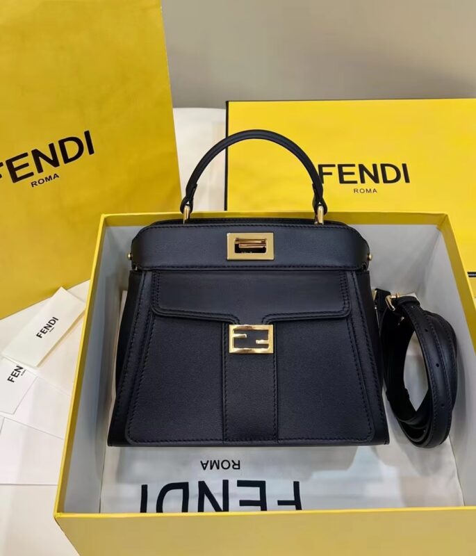 Replica Fendi Peekaboo With Patch Pocket Black 1 Replica Fendi Peekaboo With Patch Pocket Black - near-authentic luxury replica handbag
