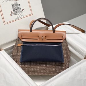 Replica Hermes Herbag 31cm Brown Plaid - realistic designer-inspired fake bag