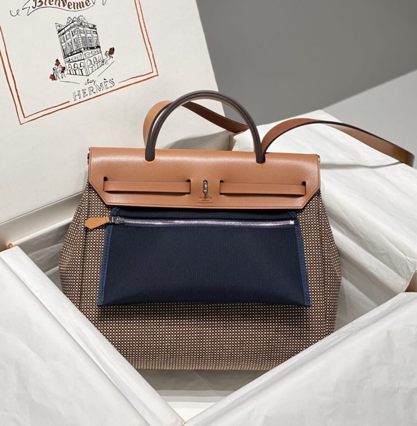 Replica Hermes Herbag 31cm Brown Plaid - realistic designer-inspired fake bag