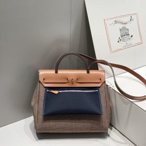 Replica Hermes Herbag 31cm Brown Plaid - best quality luxury bag dupe