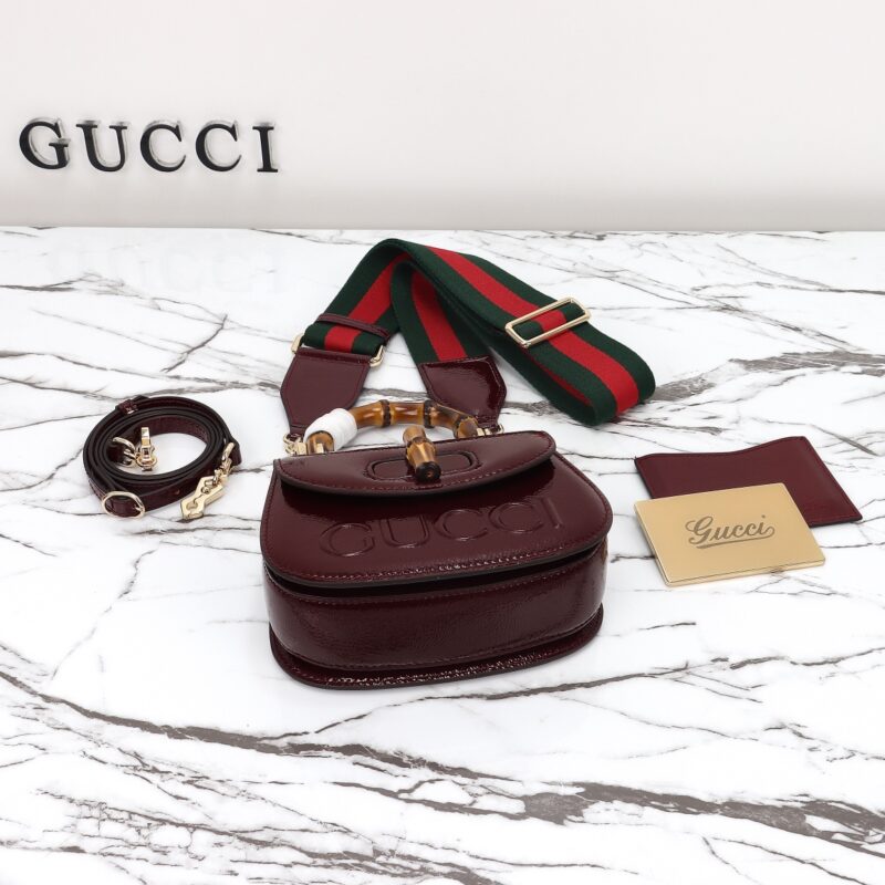 Replica Gucci Bamboo 1947 Patent Bordeaux - authentic-look luxury purse replica