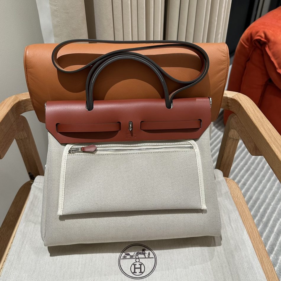 Replica Hermes Herbag 31cm Beige Red - best quality luxury bag dupe