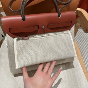Replica Hermes Herbag 31cm Beige Red - authentic-look luxury purse replica