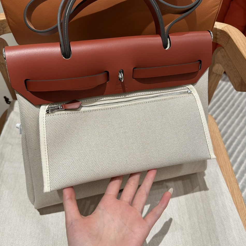 Replica Hermes Herbag 31cm Beige Red - authentic-look luxury purse replica