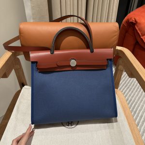 Replica Hermes Herbag 31cm Blue Canvas 1 Replica Hermes Herbag 31cm Blue Canvas - authentic-look luxury purse replica