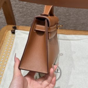 Replica Hermes Kelly Pochette Swift Brown 6 Replica Hermes Kelly Pochette Swift Brown - 1:1 designer replica handbag