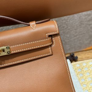 Replica Hermes Kelly Pochette Swift Brown 12 Replica Hermes Kelly Pochette Swift Brown - best quality luxury bag dupe