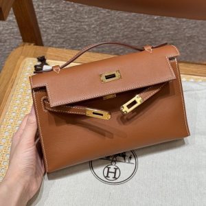 Replica Hermes Kelly Pochette Swift Brown 13 Replica Hermes Kelly Pochette Swift Brown - high-end fake designer purse