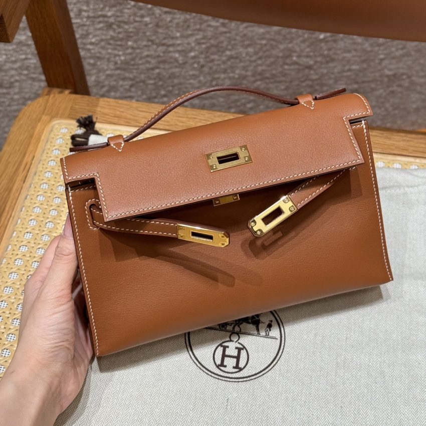 Replica Hermes Kelly Pochette Swift Brown 13 Replica Hermes Kelly Pochette Swift Brown - high-end fake designer purse