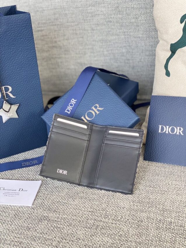 Replica Dior Bi Fold Card Holder Oblique White - elite superclone designer purse