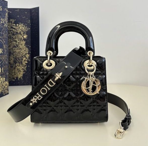 Replica Lady Dior Patent Black ABC 1 Replica Lady Dior Patent Black ABC - top-tier luxury replica shoulder bag