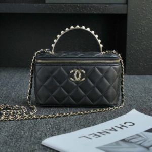 Replica CHANEL 24s Pearl Handle Box Black 1 Replica CHANEL 24s Pearl Handle Box Black - authentic-look luxury purse replica