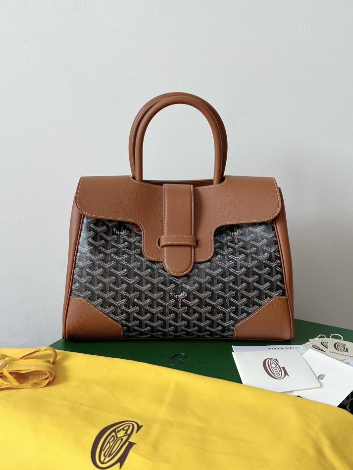 Goyard Saigon Tote Brown 1 Goyard Saigon Tote Knockoff — Structured Top-Handle Goyardine Bag