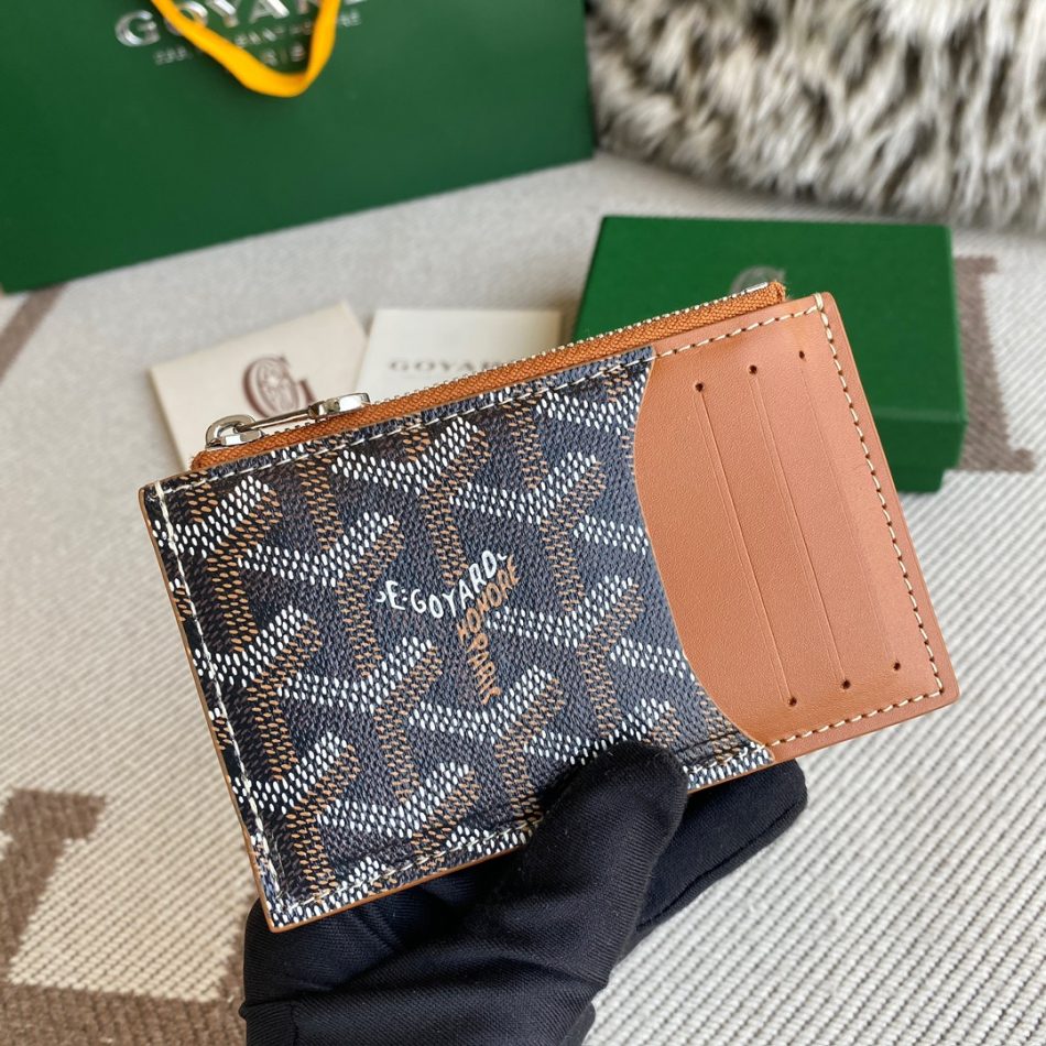 Goyard Bourbon Brown 1 Goyard Bourbon Card Holder Replica — Zip-Around Goyardine Wallet